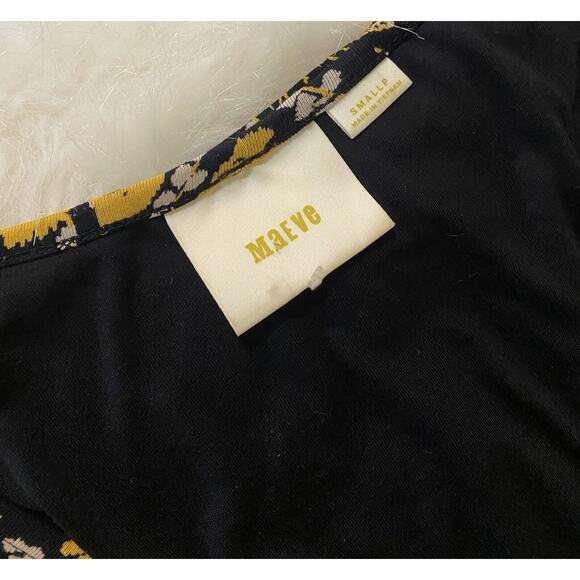 Anthropologie Maeve Black Yellow Floral Summer Breeze Pullover Dress Size SP - Picture 4 of 7